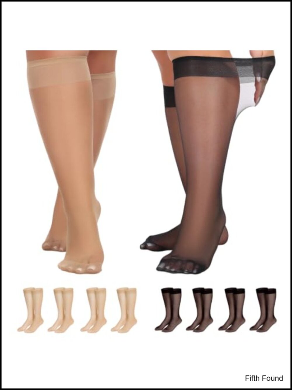 Plus Size Knee High Stockings Sheer 15D Wide Band Nylon Hosiery